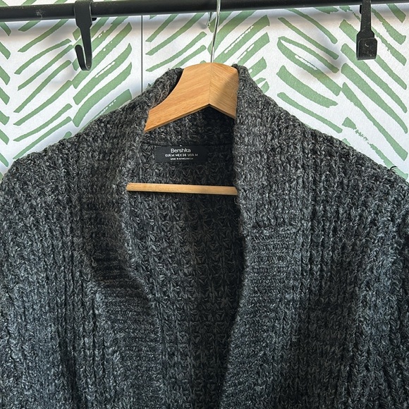 BERSHKA GRAY LONG CARDIGAN - Picture 4 of 5